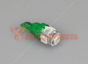 Лампа светодиодная 12V W5W T10 зеленый 5 квадратов (12V COLOR G) 