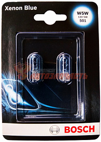 Лампа 12V W5W W2,1x9,5d (белая,безцокольная,номер,габариты,поворот) /XENON BLUE/ блистер 2шт.BOSCH
