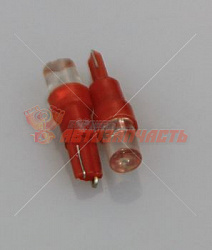 Лампа светодиодная 12V W1,2W T5 R (красный, линза) 