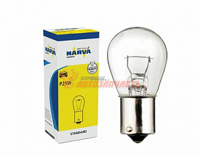Лампа 12V P21W BA15s (белая, симетричная) Narva