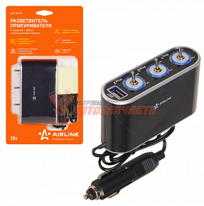 Разветвитель прикуривателя для 3-х устройств + USB 1A, с выключателями нагрузки 12В 5A/60Вт