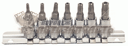 Набор головок торцевых TORX  7 предметов TS10,15,20,25,27,30,40 (DR1/4 ,5 лучей) АвтоDело на планке