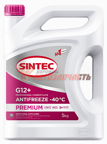 Антифриз Sintec PREMIUM G12+ (-40) (малиновый) 5л (new упак.) ( Снято с поставок )