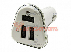 Прикуриватель ШТЕКЕР  под 3 USB 2100mA (белый)