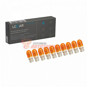 Лампа 12V WY5W W2,1x9.5d (желтая,безцокольная,поворотник) LECAR ( в упаковке 10 шт.) 
